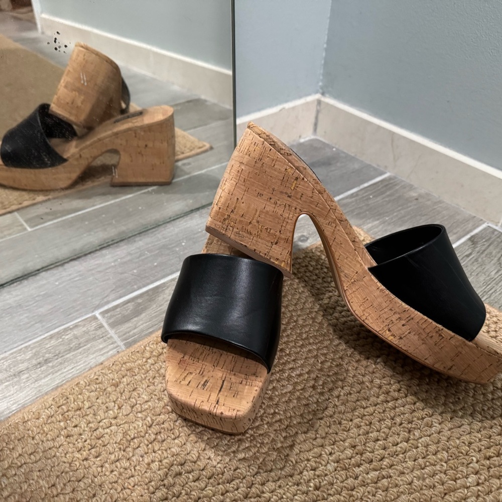 Stylish Black Cork Wedge Sandals